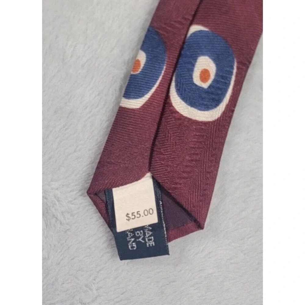 Polo Ralph Lauren‎ Mens Burgundy Blue Bullseye Geometric Silk Necktie NWT